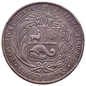 obverse: PERU - 5 Pesetas argento 1880 