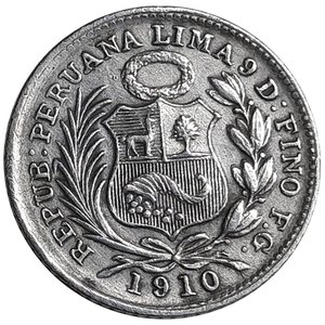 obverse: PERU Mezzo Dinero argento 1910