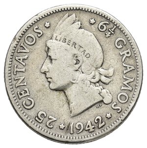 obverse: REPUBBLICA DOMINICANA - 25 Centavos argento 1942