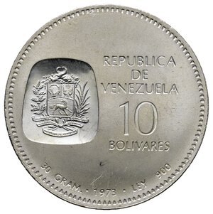 reverse: VENEZUELA - 10 Bolivares argento 1973 