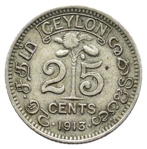 obverse: CEYLON  George V   25 Cents  argento 1913 