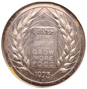 reverse: INDIA 20 Rupees argento 1973 Grow more food 