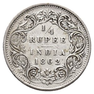 obverse: INDIA - Victoria Queen Quarter Rupee argento 1862 