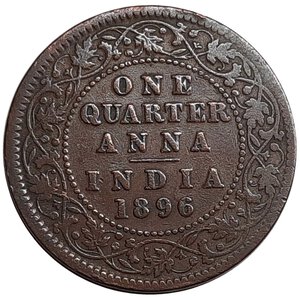obverse: INDIA - Victoria queen - Quarter anna 1896 