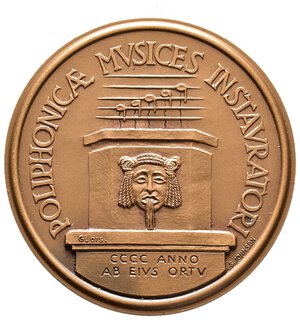reverse: Modena. Orazio Vecchi (1550-1605), compositore e musicista. Medaglia per il 4° centenario dalla nascita. AE.Diam.48 mm  