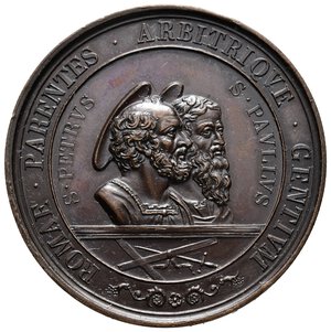 obverse: STATO PONTIFICIO - Pio IX , Medaglia anniversario Martirio S.Pietro e Paolo, 1867 , bronzo diam.48,6 mm 