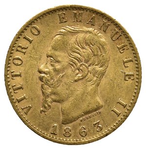 obverse: Vittorio Emanuele II 20 Lire Oro 1863 FRATTURA DI CONIO VICINO AL 3