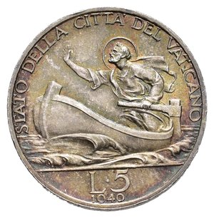 obverse: VATICANO - Pio XII - 5 Lire argento 1940 QFDC 
