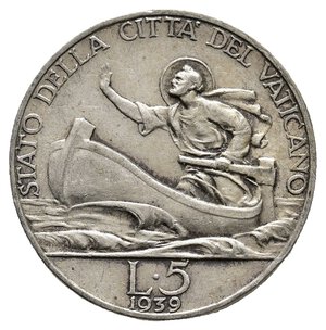 obverse: VATICANO - Pio XII 5 Lire argento 1939 