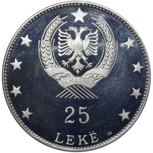 obverse: ALBANIA 25 Leke argento 1968 PROOF Confezione rovinata 