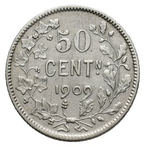 obverse: BELGIO - Leopold II - 50 Centimes argento 1909 