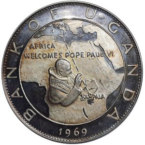 obverse: UGANDA 20 Shillings argento 1969 Visita Papa Paolo VI -Confezione originale