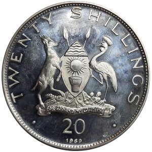 reverse: UGANDA 20 Shillings argento 1969 Visita Papa Paolo VI -Confezione originale