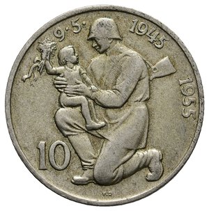 obverse: CECOSLOVACCHIA - 10 Korun argento 1955 