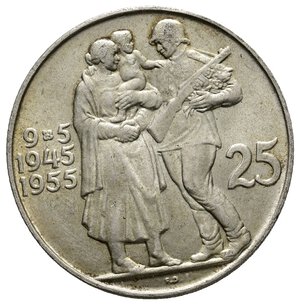 obverse: CECOSLOVACCHIA - 25 Korun argento 1955 