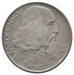 obverse: CECOSLOVACCHIA 10 Korun argento 1957 Komenski 