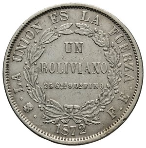 obverse: BOLIVIA  1 Boliviano argento 1872
