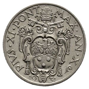 reverse: VATICANO Pio XI 20 centesimi 1931