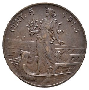 obverse: VITTORIO EMANUELE III 5 Centesimi Prora 1913