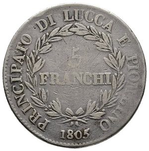 obverse: LUCCA E PIOMBINO - Felice ed Elisa Baciocchi - 5 Franchi argento 1805 