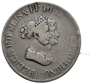 reverse: LUCCA E PIOMBINO - Felice ed Elisa Baciocchi - 5 Franchi argento 1805 