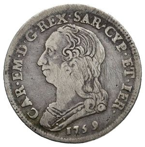reverse: REGNO DI SARDEGNA - Carlo Emanuele III  , Quarto di scudo 1759