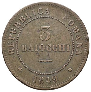 obverse: REPUBBLICA ROMANA - 3 Baiocchi 1849 Zecca Bologna  