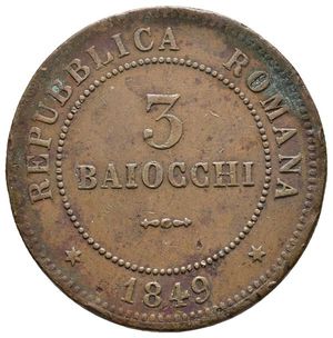 obverse: REPUBBLICA ROMANA -  3 Baiocchi 1849 R  