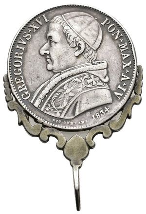 reverse: STATO PONTIFICIO  Gregorio XVI   Scudo argento 1834 APPICCAGNOLO D EPOCA 