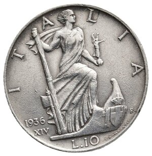 obverse: Vittorio Emanuele III - 10 Lire Impero argento 1936 buon bb tracce pulizia