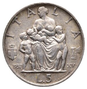 obverse: Vittorio Emanuele III - 5 Lire Famiglia argento 1937 BB SPL