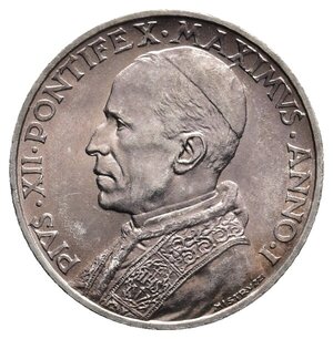 reverse: VATICANO - Pio XII - 5 Lire argento 1939 FDC
