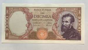 obverse: ITALIA. Repubblica. Biglietti di banca. 10.000 lire 