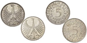 obverse: Monete Mondiali. Germania. Lotto di 2 monete da 5 Mark. Ag. BB-SPL