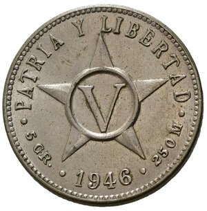 reverse: CUBA. 5 Centavos 1946. Ni. KM#11.3. qFDC