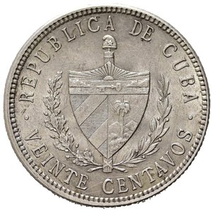 obverse: CUBA. 20 Centavos 1915. Ag. KM#13.2. SPL+
