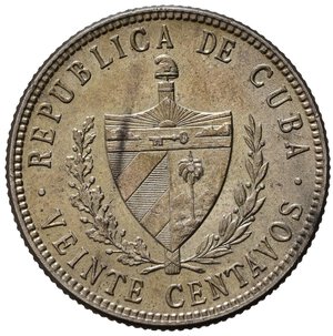 obverse: CUBA. 20 Centavos 1948. Ag. qFDC