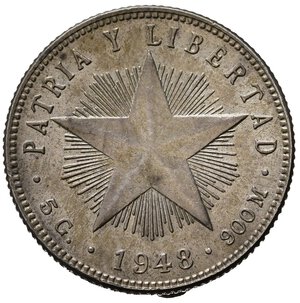 reverse: CUBA. 20 Centavos 1948. Ag. qFDC