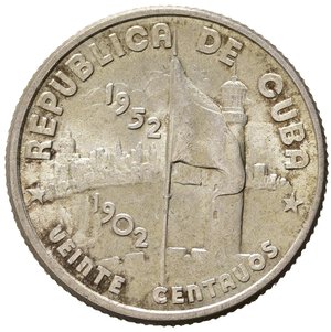 obverse: CUBA. 20 Centavos 1952. Ag. FDC