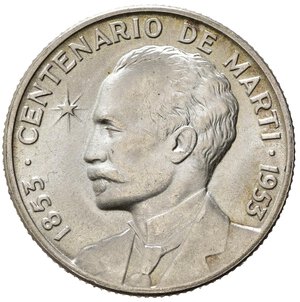 reverse: CUBA. 25 centavos 1953. 100° anniversario nascita Jose Marti. Ag. KM#27. FDC