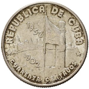 obverse: CUBA. 40 Centavos 1952. Ag. FDC