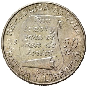 obverse: CUBA. 50 centavos 1953. 100° anniversario nascita Jose Marti. Ag. KM#28. FDC
