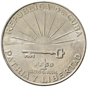 obverse: CUBA. 1 Peso 1953. 100° anniversario nascita Jose Marti. Ag. KM#29. qFDC