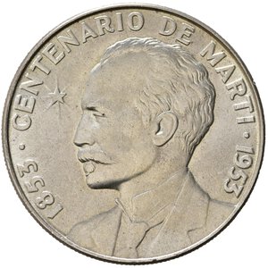 reverse: CUBA. 1 Peso 1953. 100° anniversario nascita Jose Marti. Ag. KM#29. qFDC