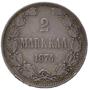 reverse: FINLANDIA. 2 Markkaa 1874 S. Ag. KM7.2. qBB