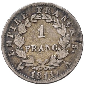 reverse: FRANCIA. Napoleone. 1 franco 1811 A. Ag. KM692.1. qBB
