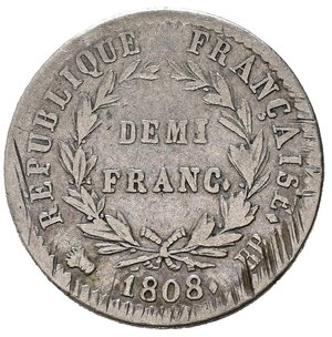 reverse: FRANCIA. Napoleone. 1/2 franco 1808 BB (Strasburgo). Ag. KM680.3. qBB