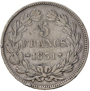 reverse: FRANCIA. Luigi Filippo I. 5 Franchi 1831 MA. Bordo in incuso. KM745.10. Ag. Rara. qBB