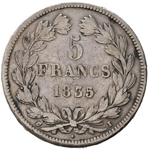 reverse: FRANCIA. Luigi Filippo I. 5 Franchi 1835 I (Limoges). Ag. KM749.6. Raro. MB