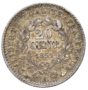 reverse: FRANCIA. 20 centimes 1851 A. Ag. KM758.1. SPL